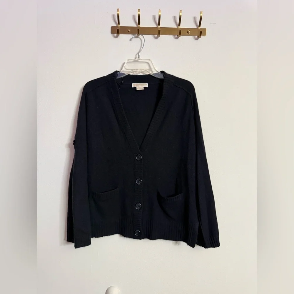 MICHAEL KORS Classic Black Cardigan 100% Cashmere Sweater XS